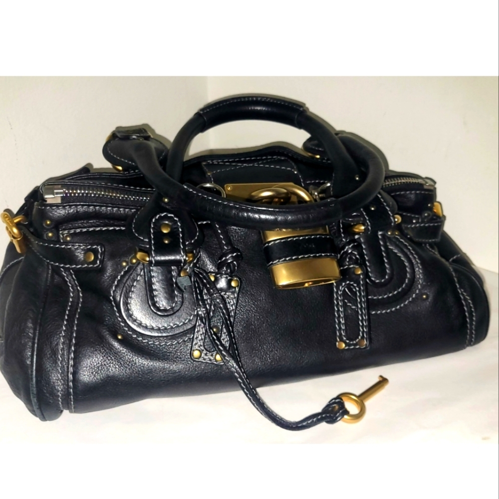 Chloe Paddington Black Leather Locking Satchel Bag Gem